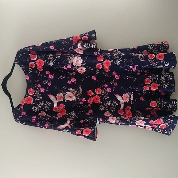 Birds & Floral Pattern Bell Sleeve Flounce Ruffle Hem Dress sz 14 - Picture 3 of 16